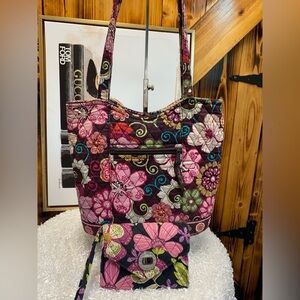 Vera Bradley Quilted Floral Shoulder Bag in Plum, Pink & Green